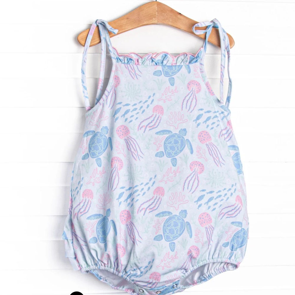 Sea Turtle & Jelly Fish Beach Season Ruffle Bubble,
Blue Purple Girl’s 3T